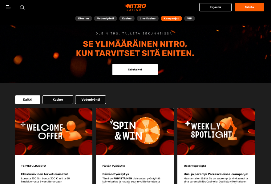 nitro casino bonukset