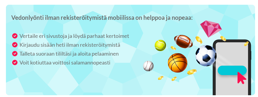 Vedonlyönti ilman rekisteröintiä mobiilissa