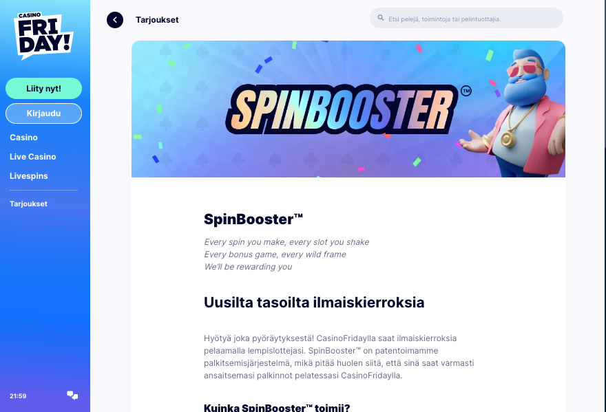 casinofriday spinbooster vip ohjelma