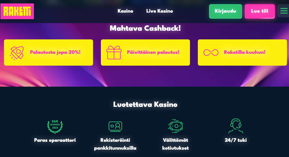raketti kasino bonukset