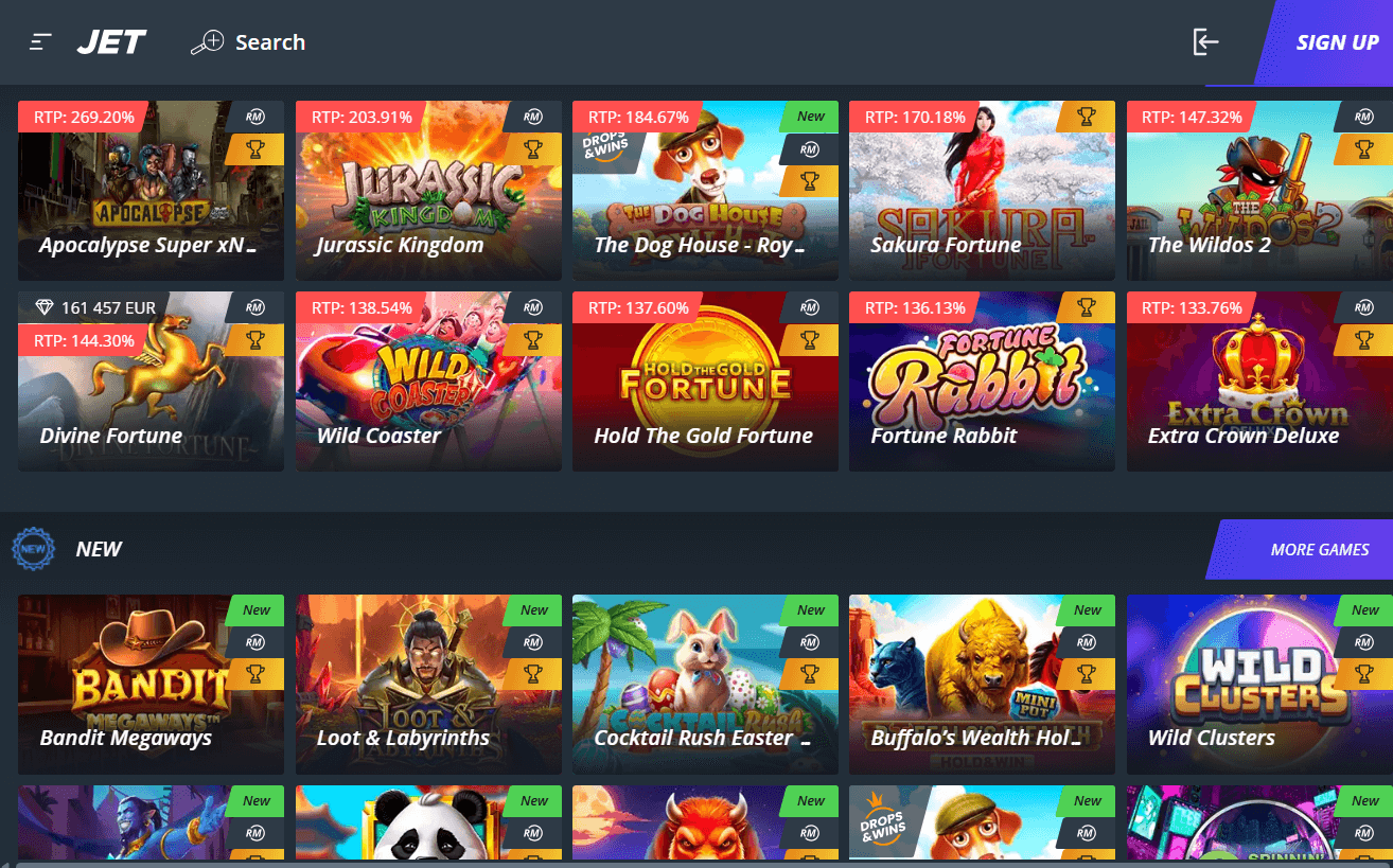 Jet casinon pelivalikoima