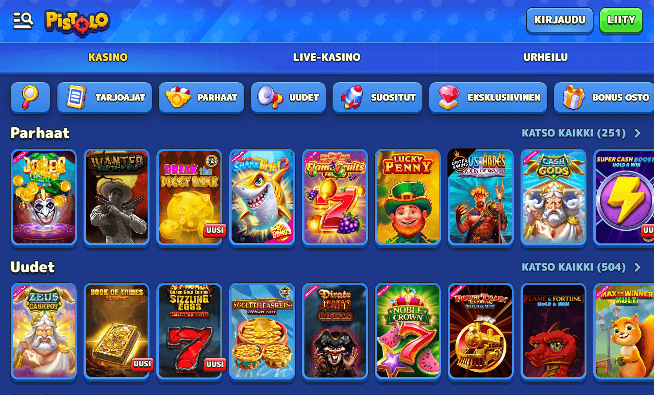 pistolo casino pelivalikoima